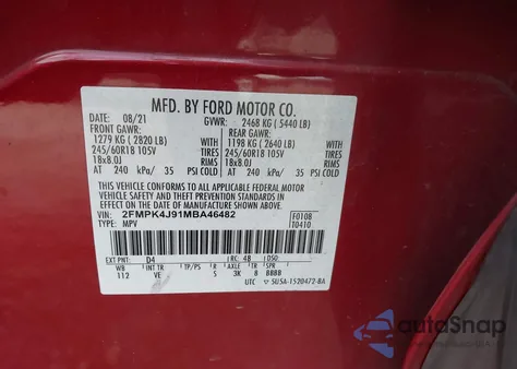 2021 Ford Edge Sel z USA, uszkodzony, nr VIN 2FMPK4J91MBA46482